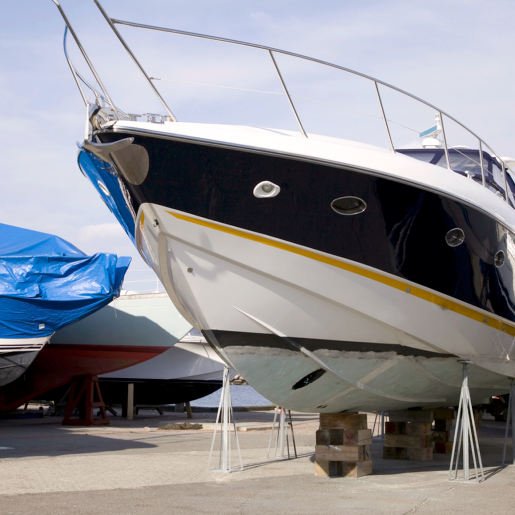 Boat stored outdoors