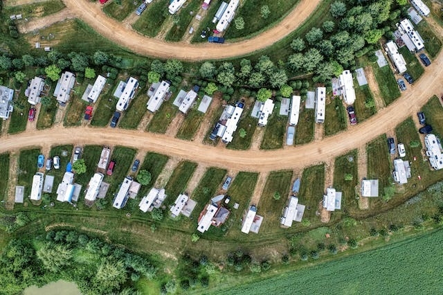 Busy RV park shown from above
